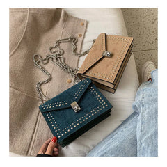 Women Chain Rivet Lock Crossbody Bags Travel Small Flaps Shoulder Messenger Bag