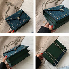 Women Chain Rivet Lock Crossbody Bags Travel Small Flaps Shoulder Messenger Bag