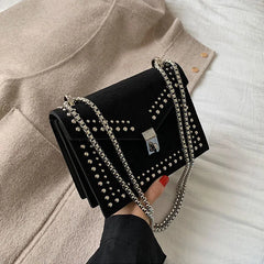Women Chain Rivet Lock Crossbody Bags Travel Small Flaps Shoulder Messenger Bag