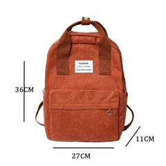 Corduroy School Bags for Teenage Girls College Classic Casual Backpack