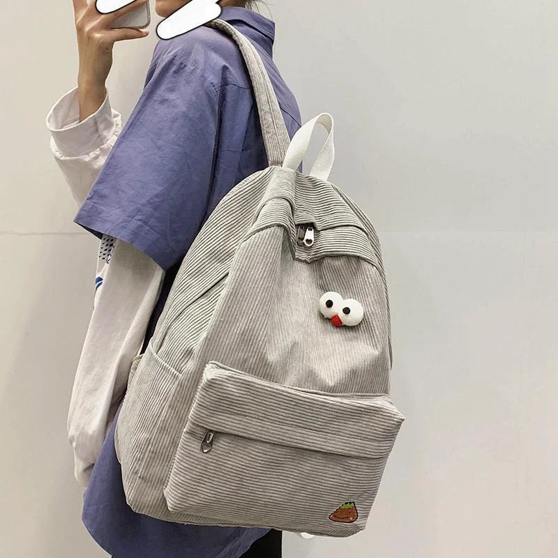 Large Capacity Corduroy Backpacks Teen Girls Schoolbag High School Student