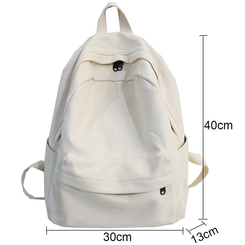 Large Capacity School Backpack Solid Cotton Canvas Schoolbag Teenage Girl Bookba