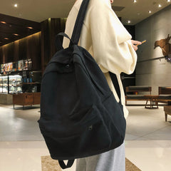 Large Capacity School Backpack Solid Cotton Canvas Schoolbag Teenage Girl Bookba