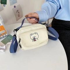 Small Bear Crossbody Bag for Women Canvas Zipper Messenger Bag