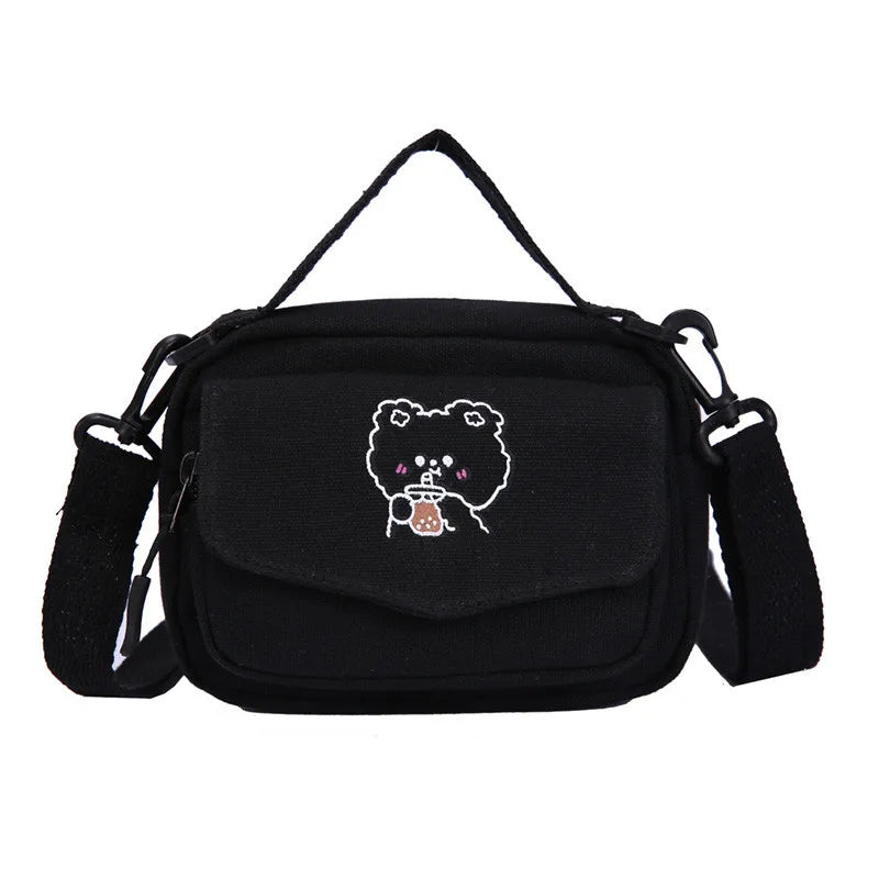 Small Bear Crossbody Bag for Women Canvas Zipper Messenger Bag