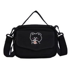 Small Bear Crossbody Bag for Women Canvas Zipper Messenger Bag