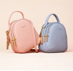 Solid Leather Mini Backpack for Women Ladies Tote Shoulder Bag Purse