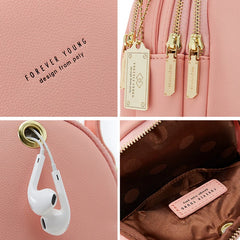 Solid Leather Mini Backpack for Women Ladies Tote Shoulder Bag Purse