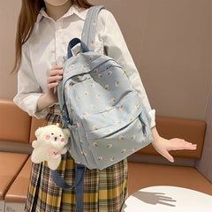 Floral Nylon School Bags for Girls Large Capacity Women Pink Backpack