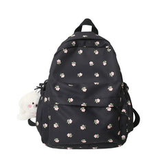 Floral Nylon School Bags for Girls Large Capacity Women Pink Backpack