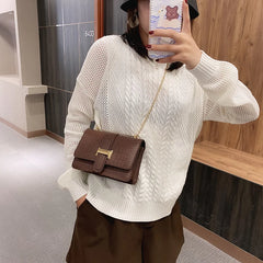 Stone Grain Women Chain Shoulder Bags Vintage PU Leather Crossbody Messenger Han