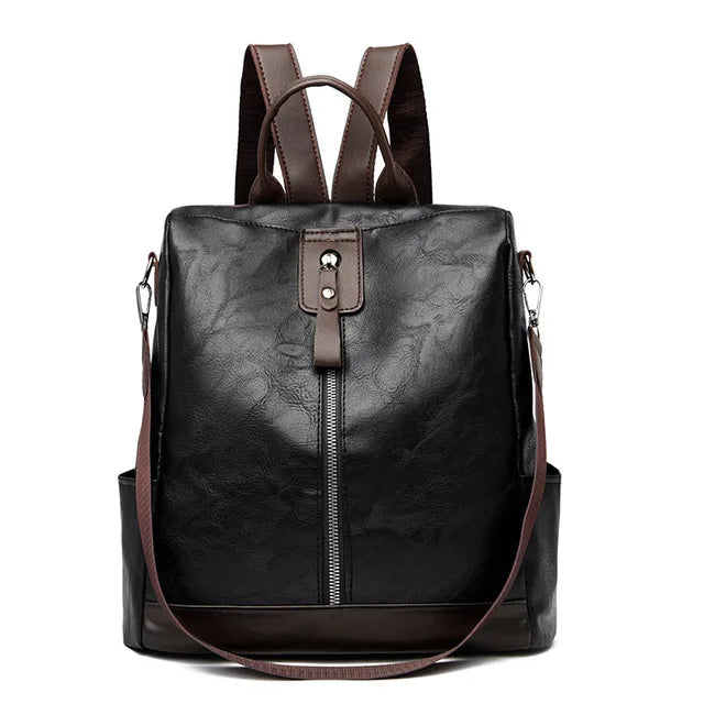 Vintage PU Leather Backpack Women Big Capacity Travel Backpack