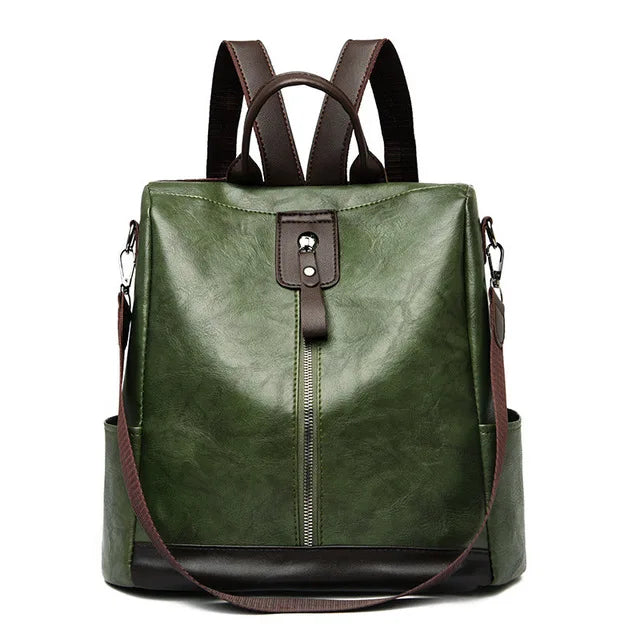 Vintage PU Leather Backpack Women Big Capacity Travel Backpack