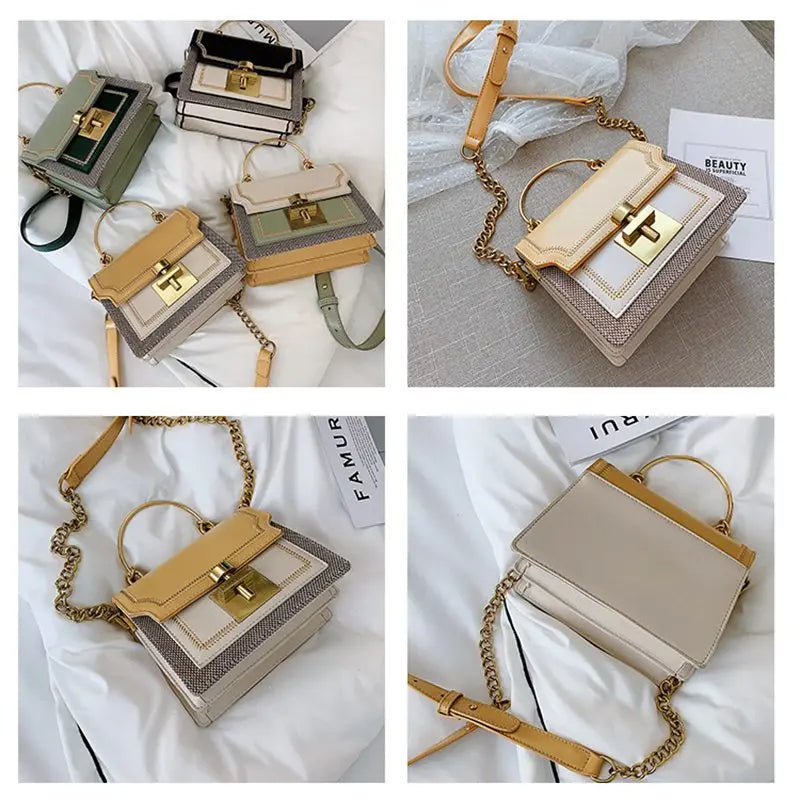 Vintage PU Leather Panelled Women Crossbody Bags Shoulder Messenger Bag