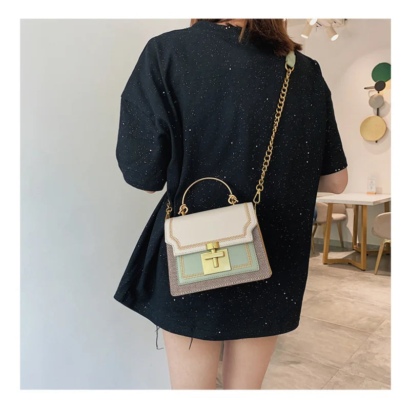 Vintage PU Leather Panelled Women Crossbody Bags Shoulder Messenger Bag