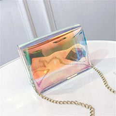 Women Laser Crossbody Bag Chain Shoulder PVC Waterproof Beach Small Square Bag
