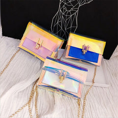 Women Laser Crossbody Bag Chain Shoulder PVC Waterproof Beach Small Square Bag