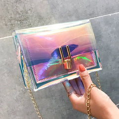Women Laser Crossbody Bag Chain Shoulder PVC Waterproof Beach Small Square Bag