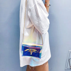 Women Laser Crossbody Bag Chain Shoulder PVC Waterproof Beach Small Square Bag