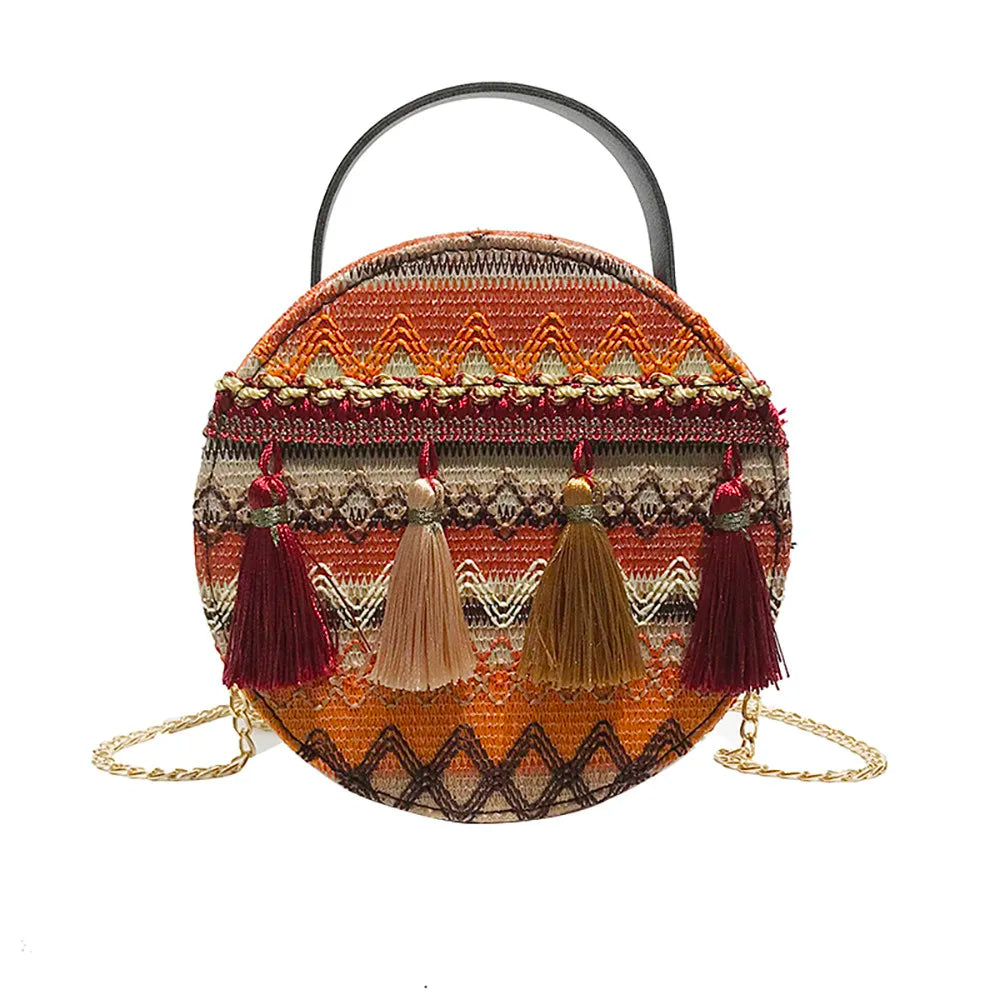 Woven Straw Shoulder Bag Ethnic Style Beach Crossbody Bohemian Handbag