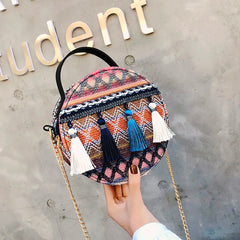 Woven Straw Shoulder Bag Ethnic Style Beach Crossbody Bohemian Handbag