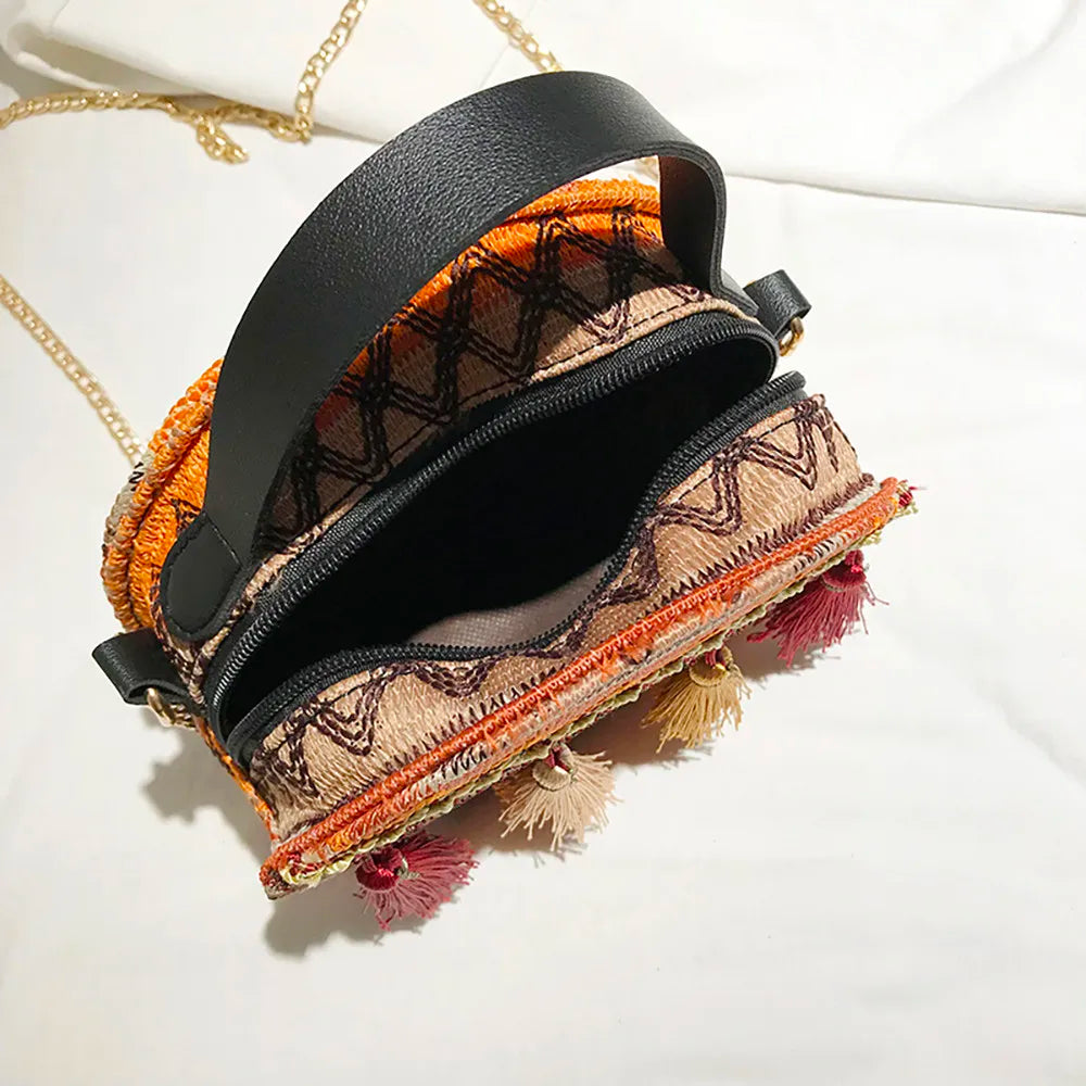 Woven Straw Shoulder Bag Ethnic Style Beach Crossbody Bohemian Handbag