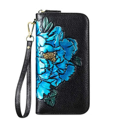 MS013 Arrival Women's Wallet Zipper Purse Peony Flower Leather Carteira