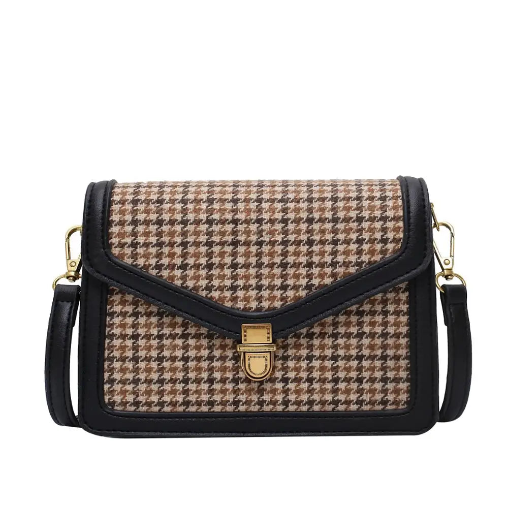 Plaid PU Leather Crossbody Bags Women Chain Shoulder Messenger Small Bag