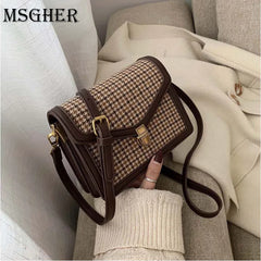 Plaid PU Leather Crossbody Bags Women Chain Shoulder Messenger Small Bag