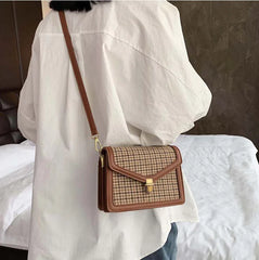 Plaid PU Leather Crossbody Bags Women Chain Shoulder Messenger Small Bag