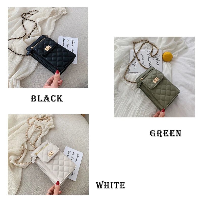 Summer Female Chain Small Shoulder Bag with Diamonds Lattice