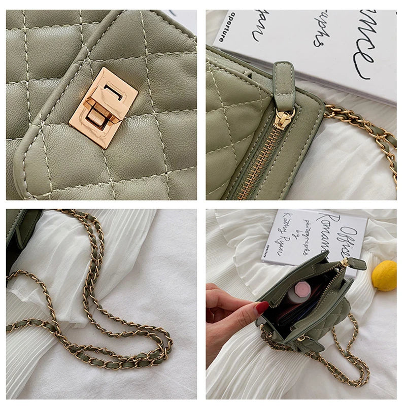 Summer Female Chain Small Shoulder Bag with Diamonds Lattice