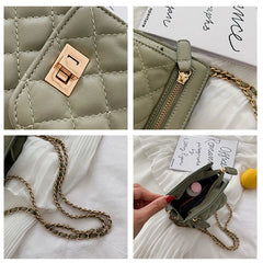 Summer Female Chain Small Shoulder Bag with Diamonds Lattice