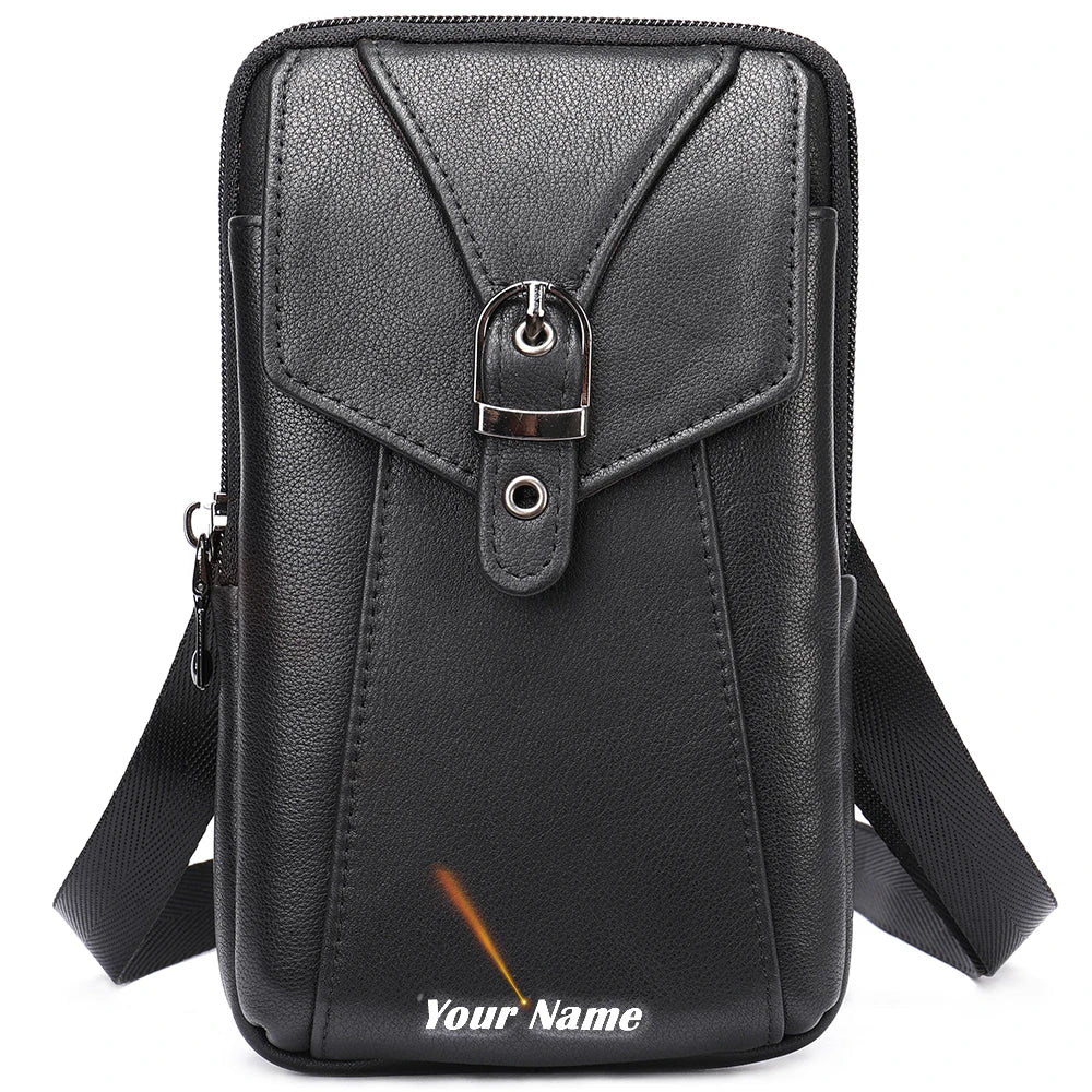 Men Leather Fanny Pack Small Waist Belt Bag 7485