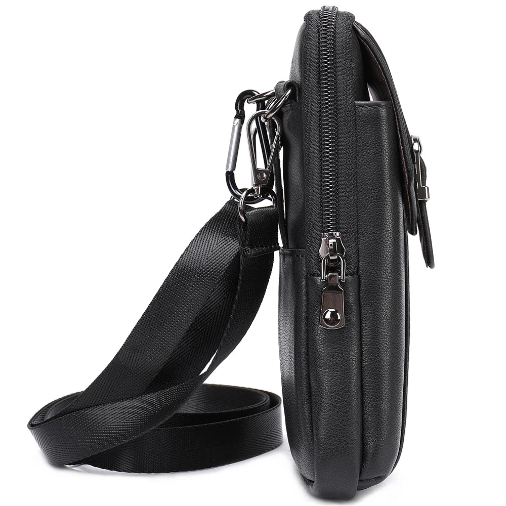 Men Leather Fanny Pack Small Waist Belt Bag 7485