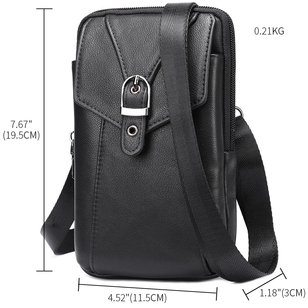 Men Leather Fanny Pack Small Waist Belt Bag 7485