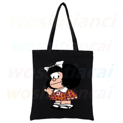 Mafalda 90s Cartoon Tote Bag Canvas Eco Shopper Foldable Harajuku Travel