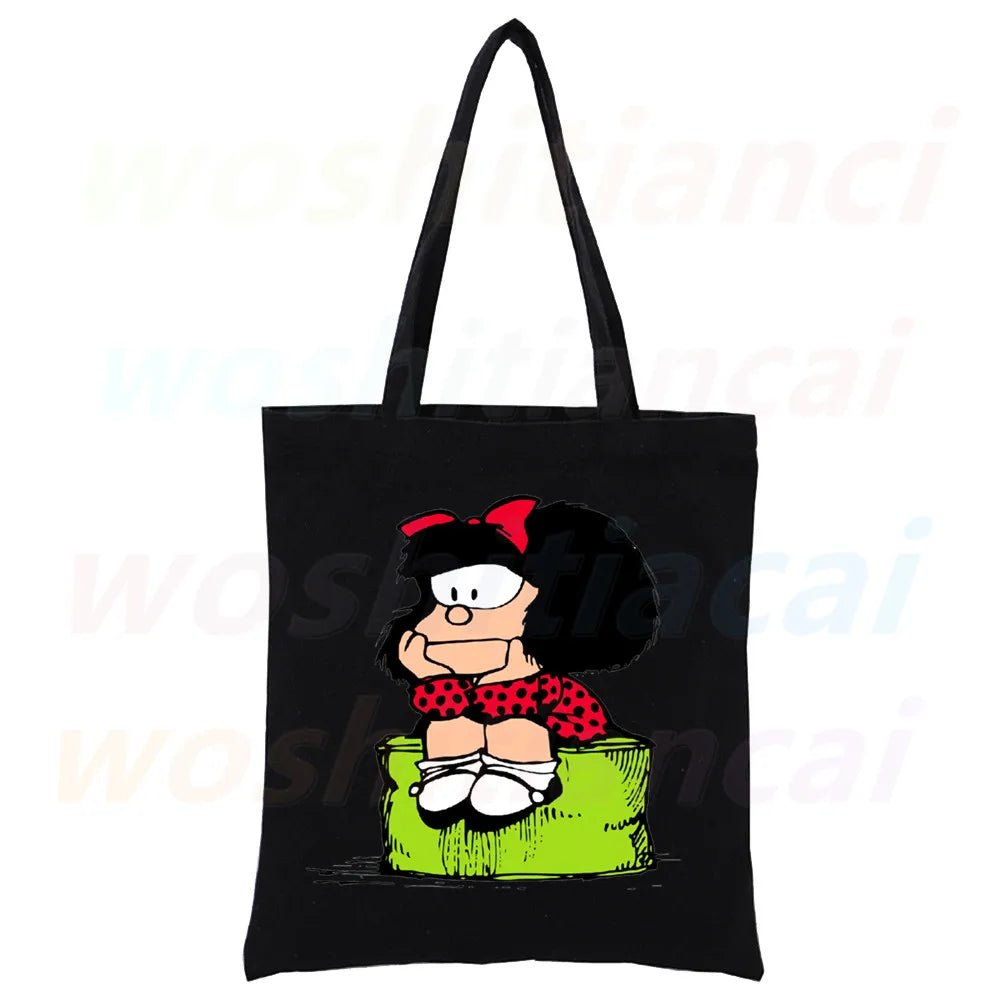 Mafalda 90s Cartoon Tote Bag Canvas Eco Shopper Foldable Harajuku Travel