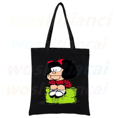 Mafalda 90s Cartoon Tote Bag Canvas Eco Shopper Foldable Harajuku Travel