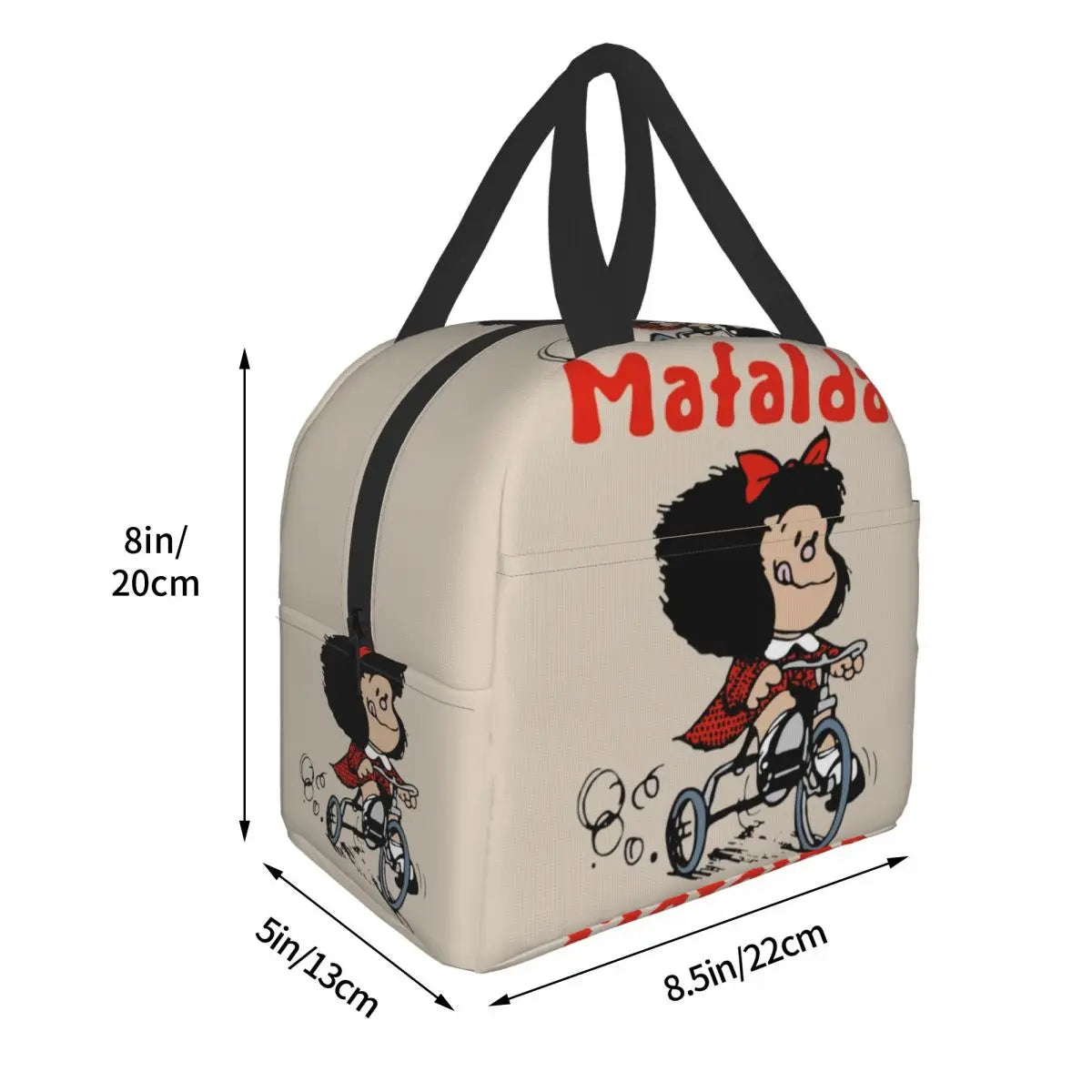 Mafalda 3 Wheels Thermal Insulated Lunch Bag Quino Manga Cartoon