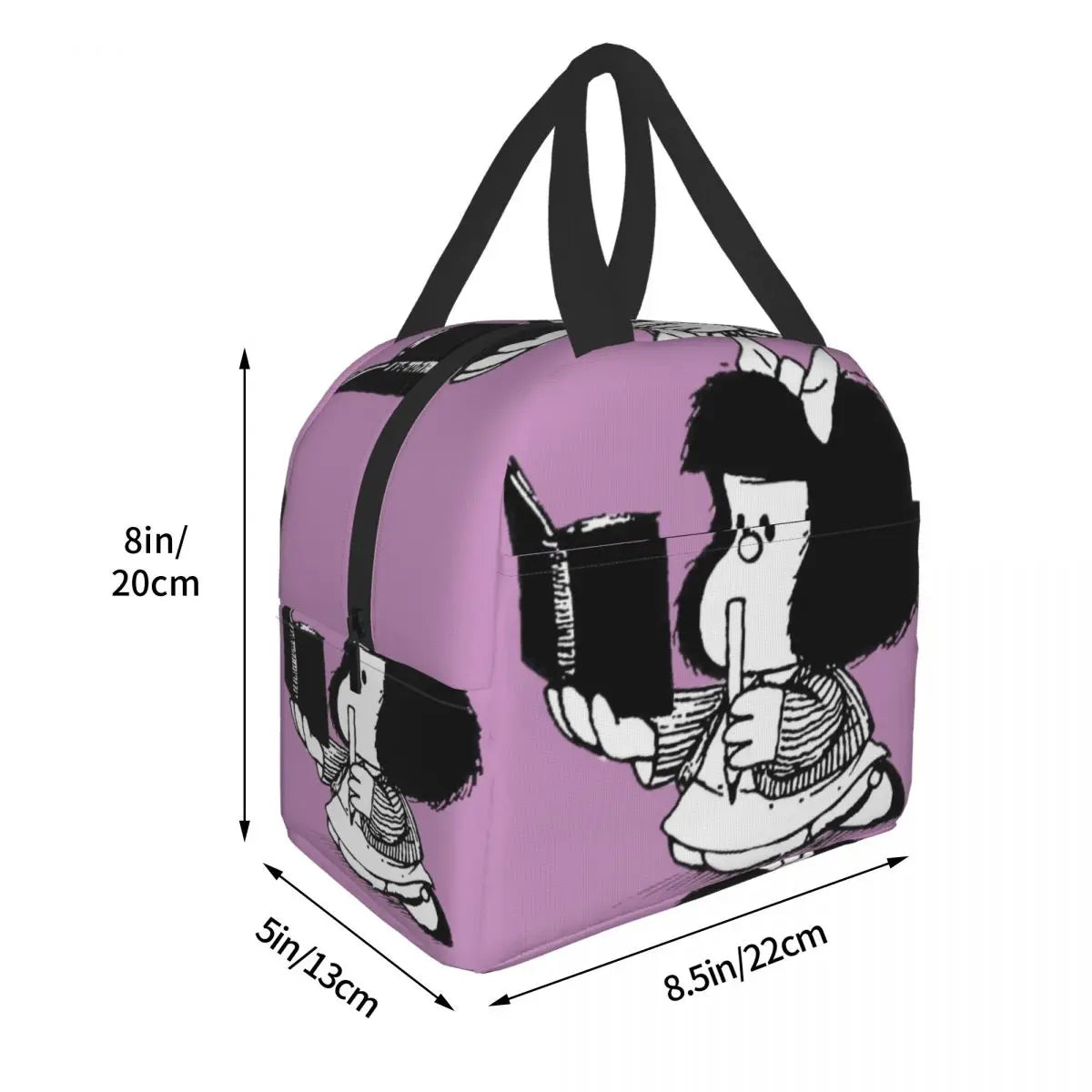 Mafalda Notebook Insulated Lunch Bag Quino Comic Cartoon Reusable Cooler