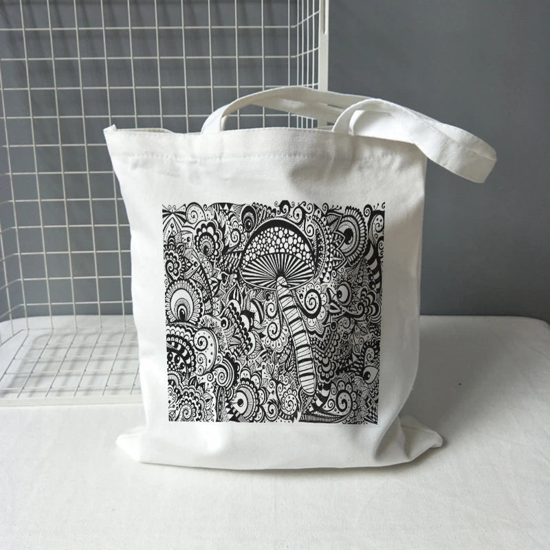 Magic Mushroom Print Canvas Bag Casual Large Women Shoulder Bag