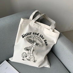 Magic Mushroom Print Canvas Bag Casual Large Women Shoulder Bag
