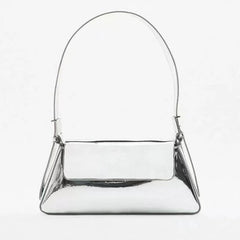 Silver Shoulder Bag Women Adjustable Strap PU Solid Casual Underarm Bag