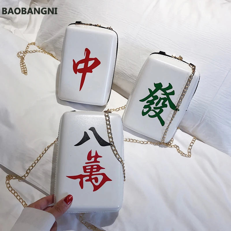 Mahjong Tiles Shoulder Bag Woman Bags Personality Print PU Material Flap