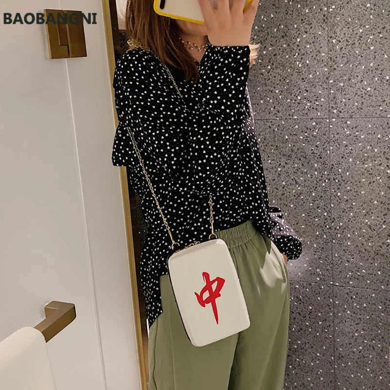 Mahjong Tiles Shoulder Bag Woman Bags Personality Print PU Material Flap