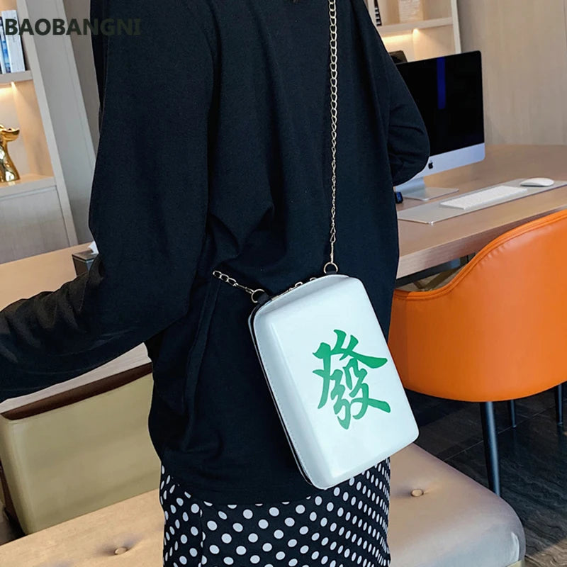 Mahjong Tiles Shoulder Bag Woman Bags Personality Print PU Material Flap