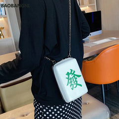Mahjong Tiles Shoulder Bag Woman Bags Personality Print PU Material Flap