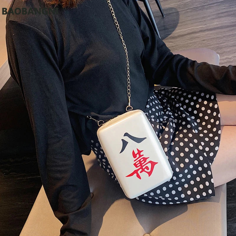 Mahjong Tiles Shoulder Bag Woman Bags Personality Print PU Material Flap