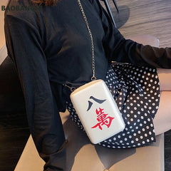 Mahjong Tiles Shoulder Bag Woman Bags Personality Print PU Material Flap